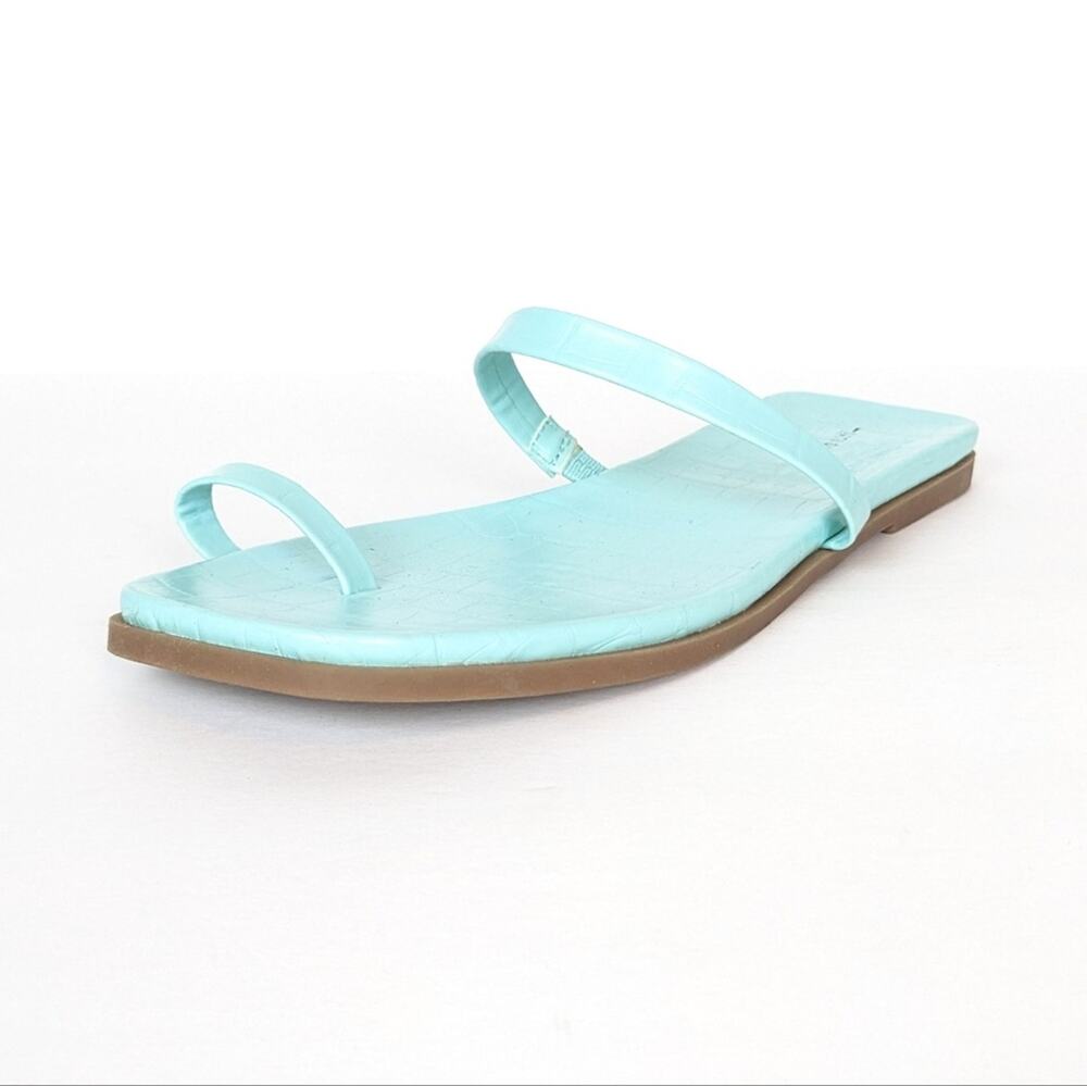 14th Union Cece Sandals 7.5 Light Blue Croco Flat Slide Casual Summer
